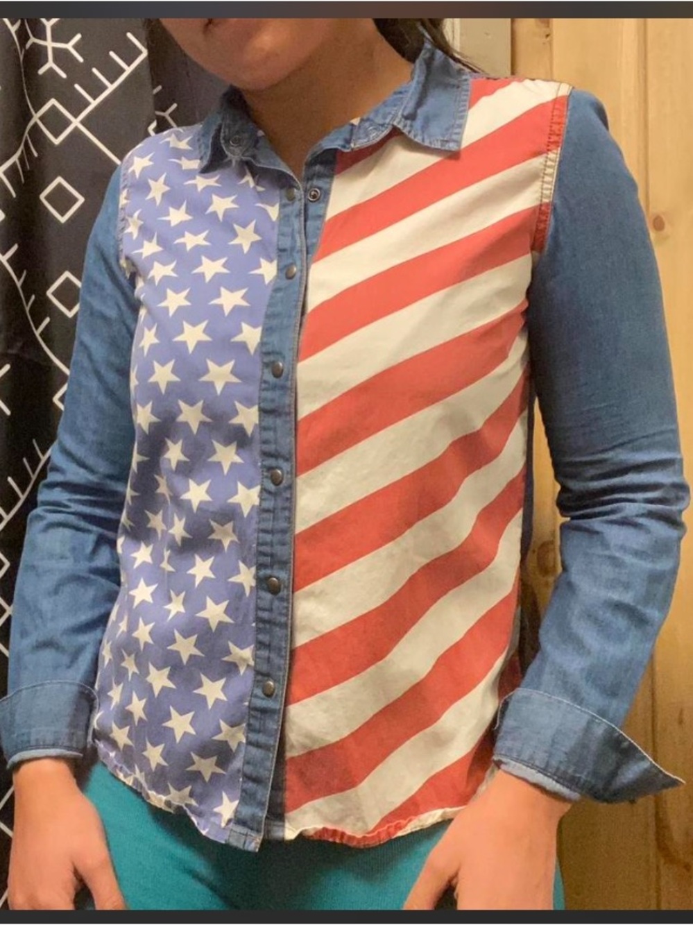 Forever 21 American flag Denim Button-Up Shirt 🇺🇸🦅